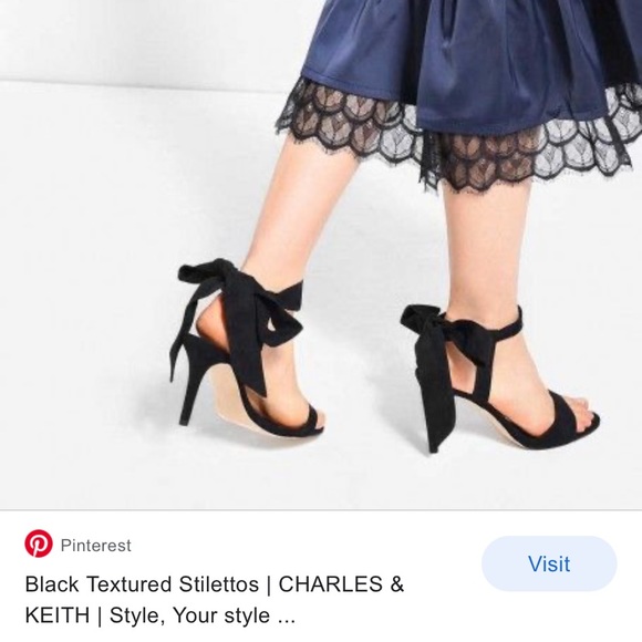 Charles & Keith Black Tie Back Bow Heels (New) - Picture 6 of 6